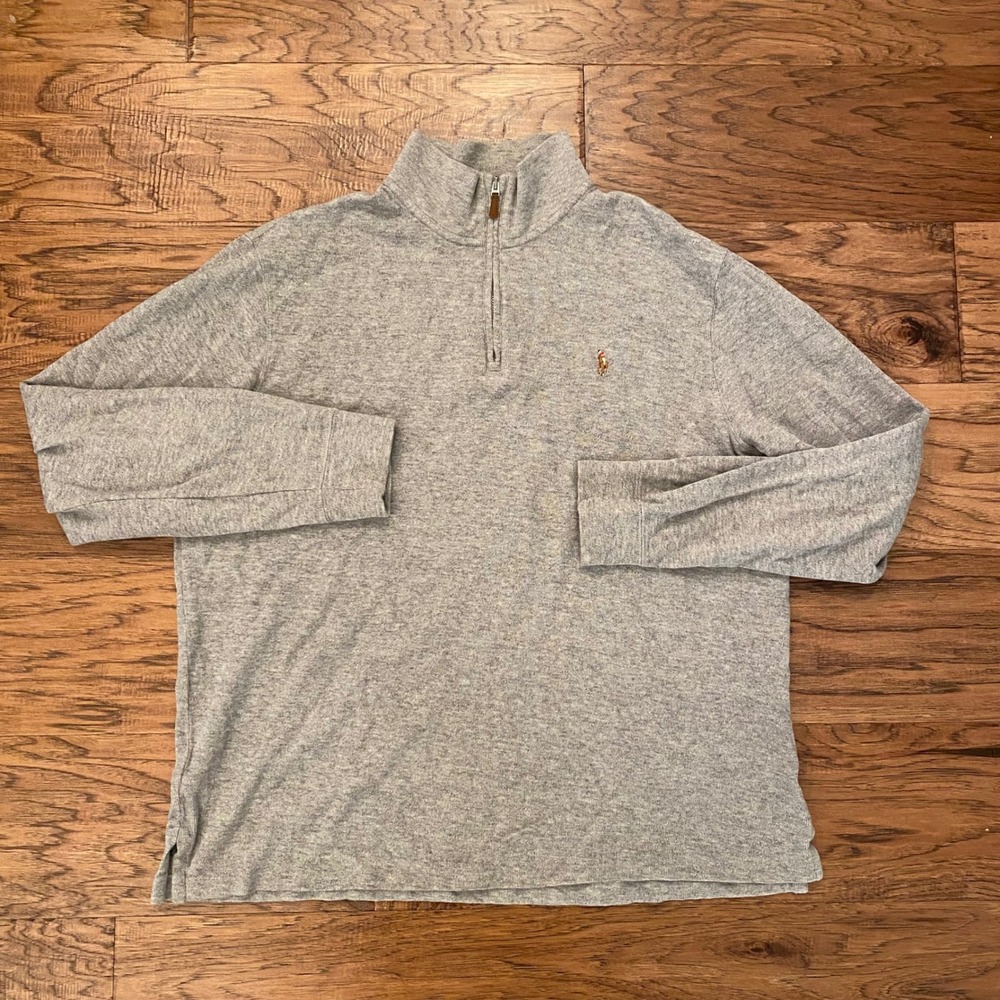 Polo Ralph Lauren Quarter Zip Pullover Men L Gray Estate Rib Heathered Sweater